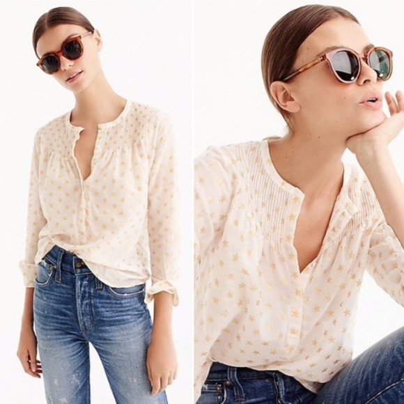 J. Crew Tops - J Crew Ruffle Popover Metallic Star Print Shirt 6